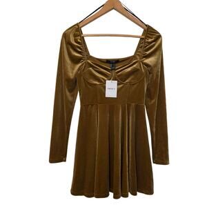 Forever 21 Women's Gold Mustard Yellow Babydoll Corset mini dress Small NWT Chic